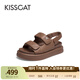 接吻貓KISSCAT【美洋同款】面包小香風(fēng)沙灘涼鞋魔術(shù)貼厚底運動(dòng)涼鞋 棕色 38