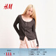 H&M女裝針織衫春季紋理感汗布修身開(kāi)衫長(cháng)袖空調衫1286472 深灰色 S 160/88