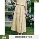 ELLE波嬉印花半身裙女2025夏新款度假松緊腰高級感氣質(zhì)a字裙長(cháng)裙 黃色 S
