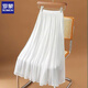 羅蒙（ROMON）雪紡半身裙女夏新款高級感歐貨流光牛奶珠光裙子氣質(zhì)楊柳皺百褶裙 白色 L 建議110-125斤