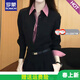 羅蒙（ROMON）品牌設計感假兩件翻領(lǐng)襯衫女2026秋冬新款時(shí)尚百搭個(gè)性拼接上衣 黑色假兩件襯衫 M 建議90-100斤