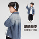 左西童裝男童牛仔襯衫長袖兒童秋裝外套2025新款男孩百搭休閑洋氣襯衣 淺牛仔色 140 建議身高140cm左右