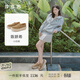 莎莎蘇【陳妍希同款】2026春新款小奶糕厚底增高輕盈一腳蹬老錢(qián)風(fēng)樂(lè )福鞋 沙金棕 34