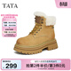 他她（TATA）加絨厚底馬丁靴女靴子戶(hù)外保暖短靴冬季新款CGN01DD4 黃/米白（仿毛里） 40
