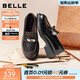百麗（Belle）小銀扣樂(lè )福鞋26春新款商場(chǎng)粗跟復古褶皺面牛皮單鞋F2G1DAA6預售 黑色 38