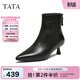 他她（TATA）加絨靴子秋冬牛皮短靴細跟短筒靴黑色洋氣高跟靴UWT01DD5 黑色（絨里） 37
