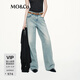 MO&Co.【神褲】牛仔褲摩安珂春秋棉燙鉆淺藍boxyfit直筒 牛仔藍色 M 27