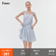 fano studios范洛Fano 休閑復古荷葉邊寬松顯瘦編織綁帶吊帶連衣裙女夏小個(gè)子 水藍色 現貨 M