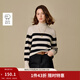 茵曼（INMAN）2025冬季女裝新款澳毛絨條紋高領(lǐng)羊毛衫復古休閑寬松針織毛衣  杏黑條紋 S