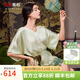 美標新款短袖真絲睡裙女士春夏中國風(fēng)睡衣100%桑蠶絲蝙蝠衫外穿家居服 淺黃綠 均碼 （L/165/88A）