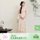 三彩【月影扶疏】2025夏季新款新中式雪紡燙金碎花裙吊帶連衣裙C 杏色花卉 M 160/84A