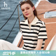 哈吉斯（HAZZYS）女裝 夏季款女士短袖條紋短款寬松POLO衫女ASTSE0CBE16 黑色BK XL (170/92A 42)