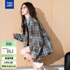 唐獅（TonLion）2025秋女復古美式寬松格紋長(cháng)袖襯衫