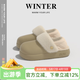 樸西厚底防水棉拖鞋女士冬季外穿加絨加厚保暖家居包跟踩腳情侶棉鞋女 卡其色 36-37