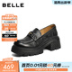 百麗（Belle）復古抓皺羊皮樂(lè )福鞋女2026春新質(zhì)感厚底增高jk樂(lè )福鞋B3026AM6 黑色 37 (235mm)