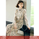 顏域新中式提花連衣裙女秋季2024新款中長(cháng)款長(cháng)袖立領(lǐng)A字收腰裙子 杏花 M/38