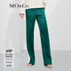 MO&Co.醋酸混紡運動(dòng)風(fēng)撞色高腰開(kāi)叉長(cháng)褲休閑褲褲子女摩安珂 森綠色 M 165
