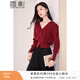 香影法式酒紅色v領(lǐng)針織開(kāi)衫女2026春新款氣質(zhì)收腰外穿毛衣外套 紅色 L
