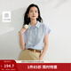 茵曼（INMAN）涼感亞麻法式系帶襯衫2026夏季女裝新款寬松蝙蝠袖襯衣上衣 淺藍色 S