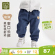 拉比童裝兒童褲子2025秋裝男女童運動(dòng)褲寶寶休閑褲子束口長(cháng)褲牛仔褲 藍色 110