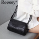 Reessy奢侈高端品牌包女百搭新款真皮單肩包時(shí)尚寬肩帶休閑斜挎包女 極夜黑