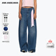 ANN ANDELMAN【李沁同款】深藍色復古破洞做舊闊腿彎刀牛仔褲休閑長(cháng)褲 藍色 24