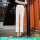 婭麗達（YERAD）休閑直筒褲女2024夏季新款西褲小個(gè)子女褲黑色開(kāi)叉西裝褲 白色(K0) 27碼(2尺)