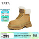 他她（TATA）加絨厚底馬丁靴女靴子戶(hù)外保暖短靴冬季新款CGN01DD4 黃/米白（仿毛里） 40