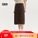 森馬（Semir）森柔牛仔|牛仔半身裙女開(kāi)叉長(cháng)裙顯腿長(cháng)秋鹽系復古直筒裙潮酷 深咖啡50954 L