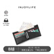 INJOYLIFE男女短款錢(qián)包 兩折小錢(qián)包情侶真皮十字紋 青年簡(jiǎn)約皮夾 黑色 - 新LOGO