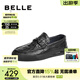 百麗（Belle）休閑百搭男鞋豆豆鞋牛皮壓格紋商務(wù)樂(lè )福鞋A1368AM4預售 黑色 39 (245mm)