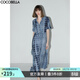 COCOBELLA手工扎染印花襯衫裙女度假風(fēng)氣質(zhì)通勤OL束腰連衣裙FR525 藍色扎染 L