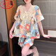 浪莎（LangSha）純棉家居服女款夏季薄款短袖短褲大尺碼可愛(ài)田園風(fēng)夏季家居服套裝 YQM X3472-1#彩花 L 【100-115斤】
