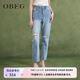OBEG歐碧倩秋時(shí)尚新復古回潮破洞百搭棉質(zhì)休閑牛仔褲10461079 淺牛仔藍 S /160/36