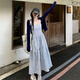 多想余吊帶連衣裙女夏裙子海邊度假套裝高級感2026年新款夏季高檔沙灘裙 藍白格吊帶連衣裙+藍色開(kāi)衫 均碼 建議75-115斤