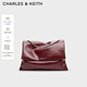 CHARLES&KEITH大容量純色鏈條郵差包單肩腋下包包女包婚包禮物CK2-20271514 Burgundy葡萄酒紅色 大包