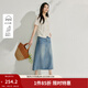 茵曼丁達爾漸變色圓領(lǐng)針織衫短袖T恤女裝2026年夏季新款上衣 牛仔藍半裙-18525204 XL