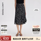 朗姿新款夏季氣質(zhì)裙子法式高腰不規則顯瘦中長(cháng)款碎花半身裙 黑色 M