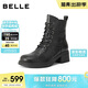 百麗高跟馬丁靴女冬季商場(chǎng)同款真皮短靴3NW45DD5 黑色-單里 38