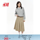 H&M女裝半身裙春季學(xué)院風(fēng)中長(cháng)款氣質(zhì)歐若風(fēng)含腰帶A字百褶裙1286177 米色 M 165/76 40