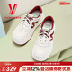 意爾康板鞋女鞋春秋季新款小白鞋真皮休閑板鞋女百搭厚底增高鞋潮流女鞋 Q5米/紅 38