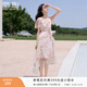 香影粉色碎花雪紡連衣裙女2026夏季新款花卉今年流行荷葉邊方領(lǐng)裙 銀牡丹色 L 165/88A/110-125斤