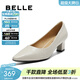 百麗（Belle）質(zhì)感抓皺高跟單鞋女氣質(zhì)尖頭通勤淺口單鞋B2784CQ5預售 米白 36 (230mm)