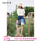 飛鳥(niǎo)和新酒設計感拼接短牛仔褲女薄款2026夏季新款透氣五分褲 拼色靛藍HQH07 M