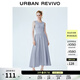 UR秋季新款女裝拼接設計修身小黑裙無(wú)袖連衣裙UWM750087 天藍 S
