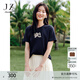 玖姿·安娜蔻【草目系列】?jì)?yōu)雅植絨珠片繡圓領(lǐng)短袖T恤女2025夏款 丈青 XL