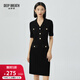深呼吸DEEP BREATH女裝翻駁領(lǐng)裝飾袋洋裝純色短袖連衣裙A500275 黑 S (2碼)