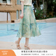 香影綠色漸變暈染半身裙女2026夏季新款垂感中長(cháng)度假風(fēng)雪紡a字裙 綠花 S 155/60A/85-95斤
