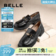 百麗（Belle）元寶樂(lè )福鞋女棕色英倫風(fēng)粗跟小皮鞋舒適通勤單鞋D2S1DCA5預售 黑色-寬版 37 (235mm)