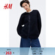 H&M女裝短外套春季休閑寬松泰迪絨保暖圓領(lǐng)長(cháng)袖絨感開(kāi)衫1248831 海軍藍 M 165/96 M